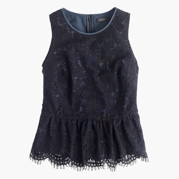 J.Crew Women Lace Blouse Peplum Top in Black - Picture 3 of 3